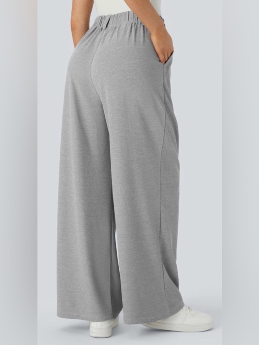 HALARA Wide-Leg High-Rise Knit Pants - Gray - Picture 2 of 4